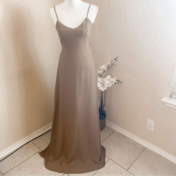Show Me Your Mumu Faith Brown Dune Chiffon Maxi Bridal Party Dress SZ XS NWOT - Picture 3 of 11